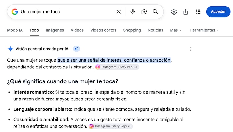 Una mujer me tocó