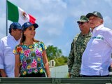La gobernadora Mara Lezama y el presidente AMLO revisaron el avance de los trabajos en el Tren Maya.
