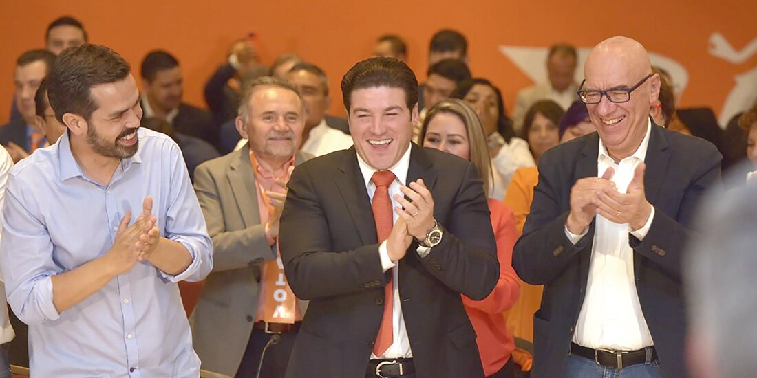 De izq. a der.: Jorge Álvarez, Samuel García y Dante Delgado en la sesión del Consejo Nacional de MC, ayer.