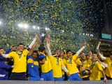 Los jugadores de Boca Juniors celebran tras coronarse campeones de la liga argentina, el domingo 23 de octubre de 2022.