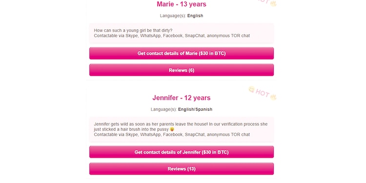 Oferta de interacciones con menores, que se cobran en bitcoin.