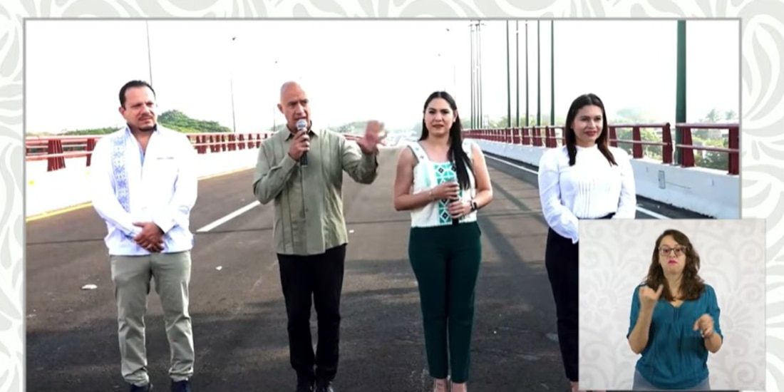 La gobernadora Indira Vizcaíno y autoridades federales inauguraron el puente Epitacia Zamora Teodoro en la zona sur de Colima.