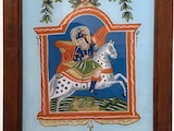 SAN JORGE, pintura inversa sobre vidrio del siglo XX.
