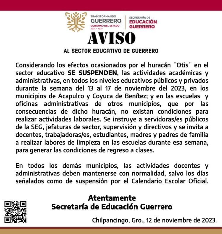 Se suspenden las clases en Acapulco.