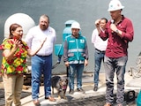 Clara Brugada al recorrer las obras, ayer.