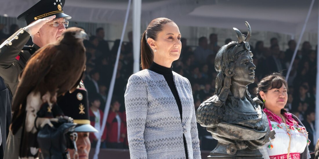 La presidenta destaca la resistencia de Cuauhtémoc y reivindica el papel de los pueblos originarios.