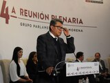 El coordinador de la bancada de Morena en el Senado, Ricardo Monreal, participó en la reunión plenaria de Morena en la Cámara de Diputados