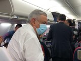 El Presidente, ayer en el vuelo hacia Washington.