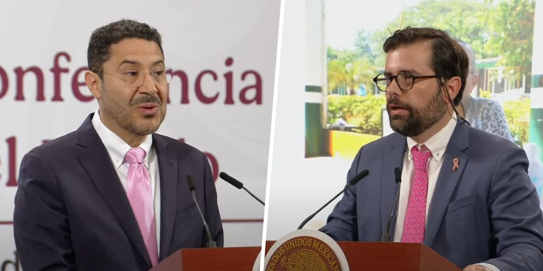 Marti Batres, director del ISSSTE (izq.), y Alejandro Svarch, director del IMSS-Bienestar (der.), en la Mañanera de este martes.