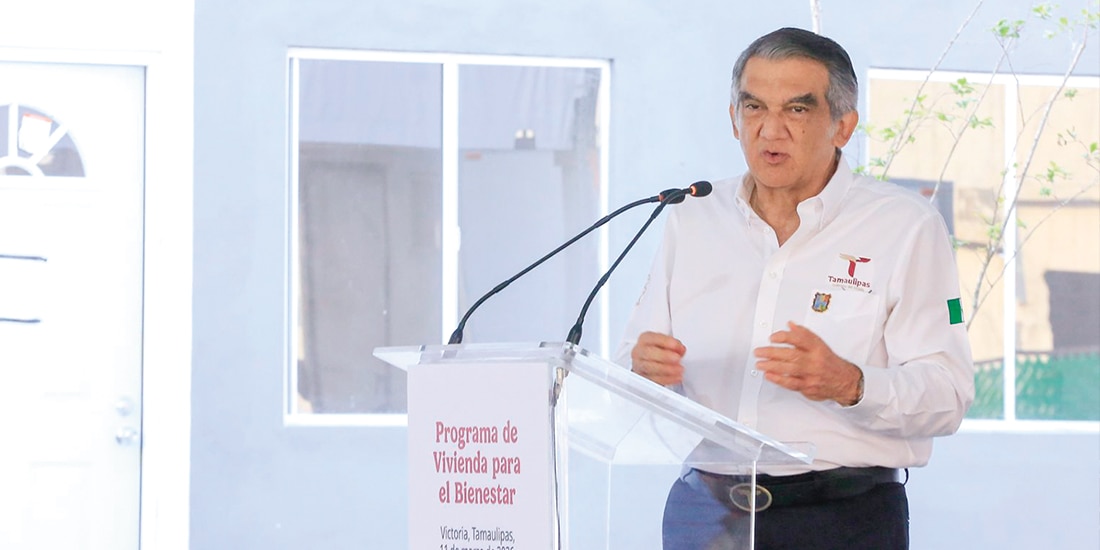 EL GOBERNADOR de Tamaulipas, Américo Villarreal, ayer al presidir la entrega del Programa de Vivienda del Bienestar.