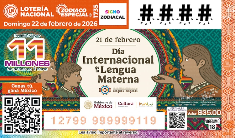 El billete del Sorteo Zodiaco Especial 1735 estuvo dedicado al Día Internacional de la Lengua Materna.