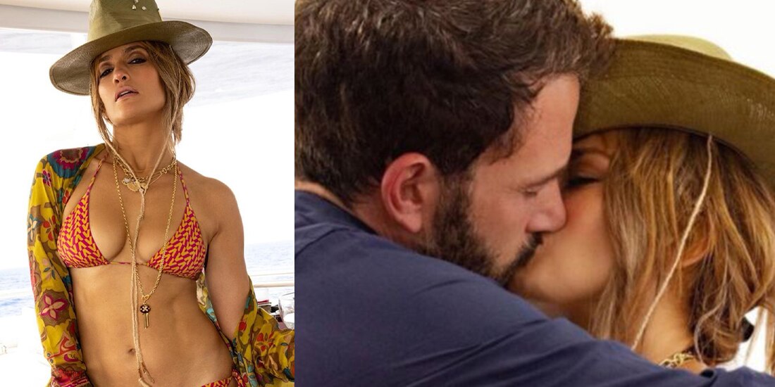 Jennifer Lopez y Ben Affleck celebran su amor con cachondo beso en bikini