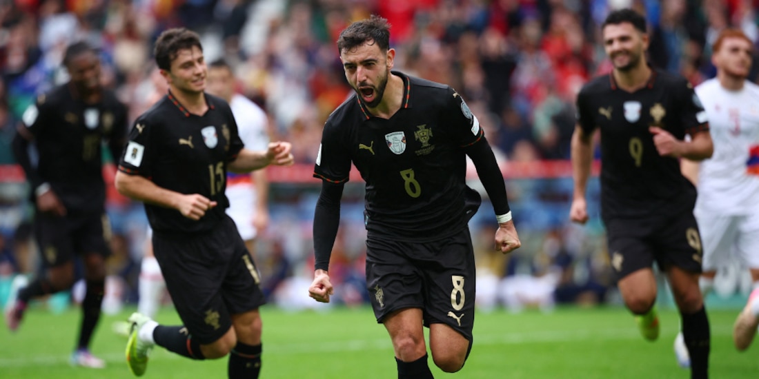 Bruno Fernandes celebrando su gol ante Armenia.