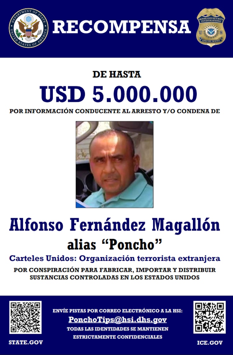 Estados Unidos ofrecía gasta 5 mdd de recompensa por Alfonso Fernández Magallón.