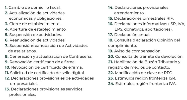 Servicios que presta el SAT en su portal.