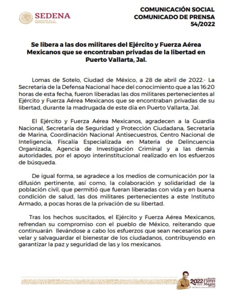 Comunicado de la Sedena