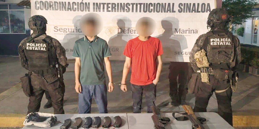 LOS DETENIDOS por el caso de la joven influencer, al ser presentados ayer por las fuerzas de seguridad de Sinaloa.