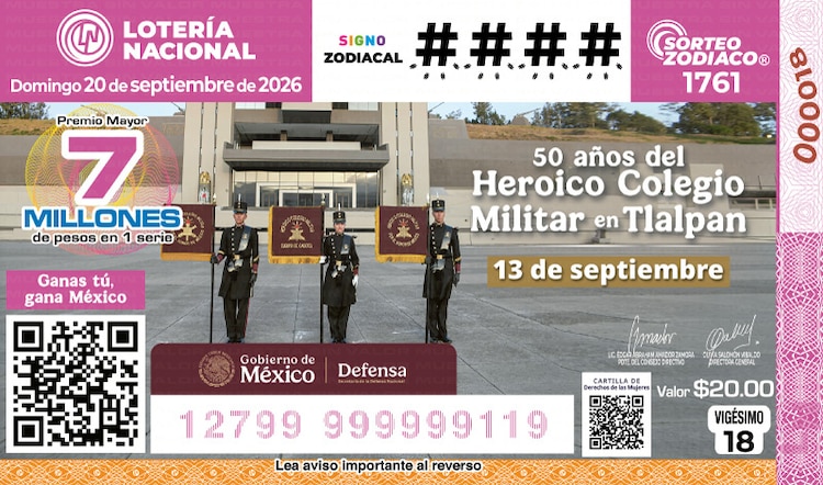 El Sorteo Zodiaco 1761 está dedicado al 50° Aniversario del Heroico Colegio Militar en Tlalpan.