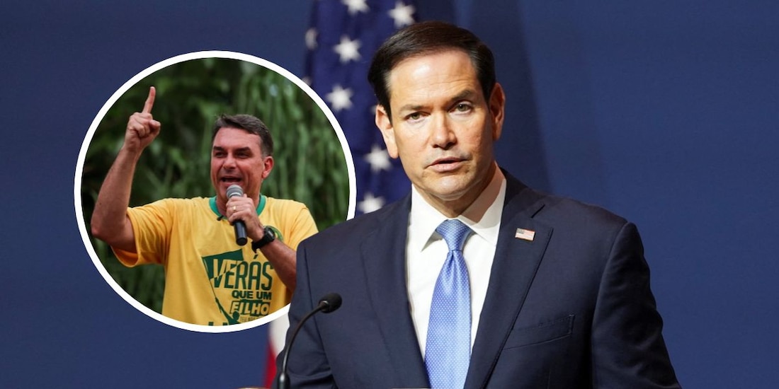 Marco Rubio aclara que EU no ayudó a Flávio Bolsonaro (círculo) a salir de Brasil.