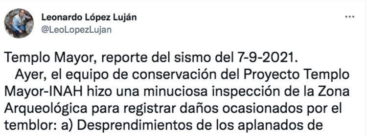 Informe que compartió el arqueólogo sobre el Templo Mayor.