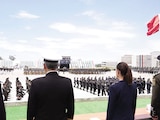 LA PRESIDENTA, ayer, con los titulares de Marina y Defensa en Jalisco.
