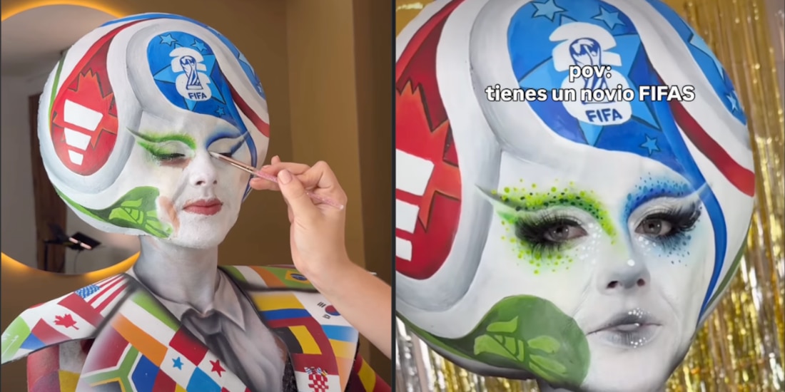 Aficionada convierte su cabeza en el balón del Mundial 2026.
