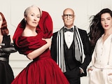 El elenco de la película: Emily Blunt, Meryl Streep, Stanley Tucci y Anne Hathaway en el arte promocional.