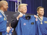 El presidente Donald Trump, ayer, en un acto en el Congreso de su país.