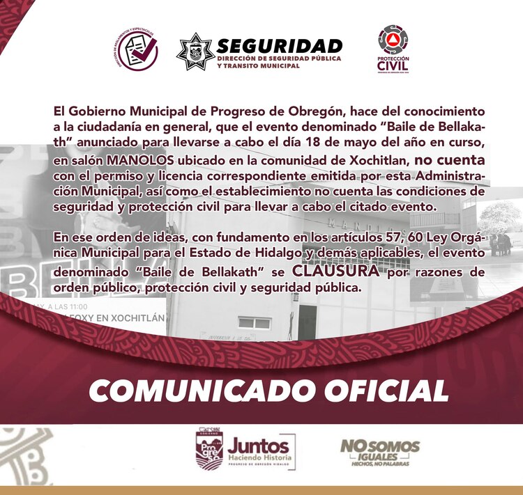 Comunicado de cancelación de concierto de Bellakath