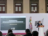 Omar García Harfuch, titular de la SSPC, esta mañana en Palacio Nacional.