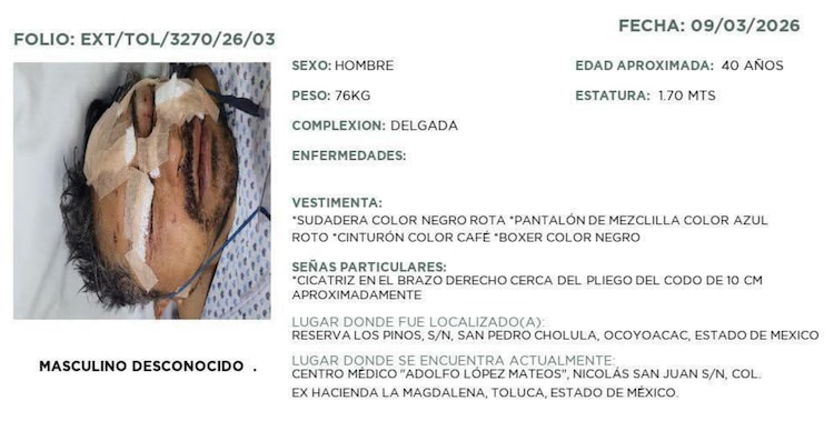 Ficha de búsqueda de familiares del hombre entra a jaula de leones en Edomex