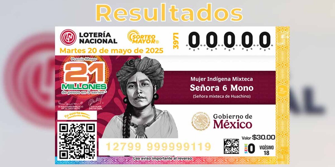 Resultados Sorteo Mayor 3971 del 20 de mayo del 2025 de Lotería Nacional.