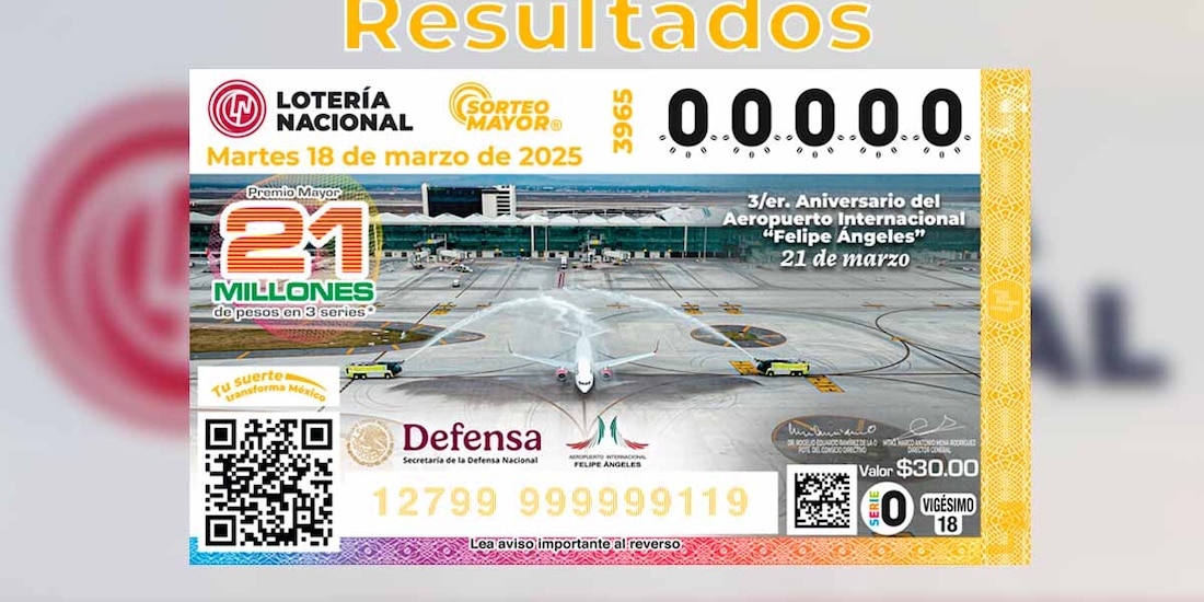 Resultados Sorteo Mayor 3965 del 18 de marzo del 2025 de Lotería Nacional.
