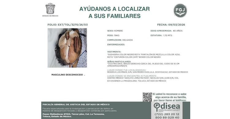 Ficha de búsqueda de familiares del hombre entra a jaula de leones en Edomex