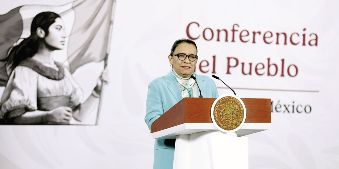 La secretaria de Gobernación, Rosa Icela Rodríguez, ayer, en conferencia de prensa en Palacio Nacional.