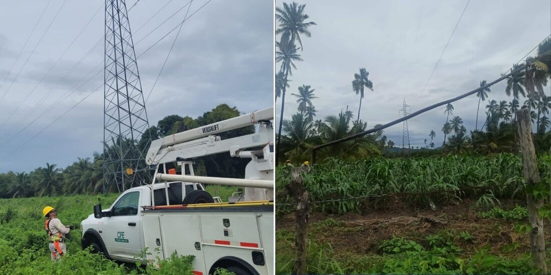 CFE restablece suministro eléctrico a 95% de usuarios afectados por lluvias y vientos fuertes en Guerrero.