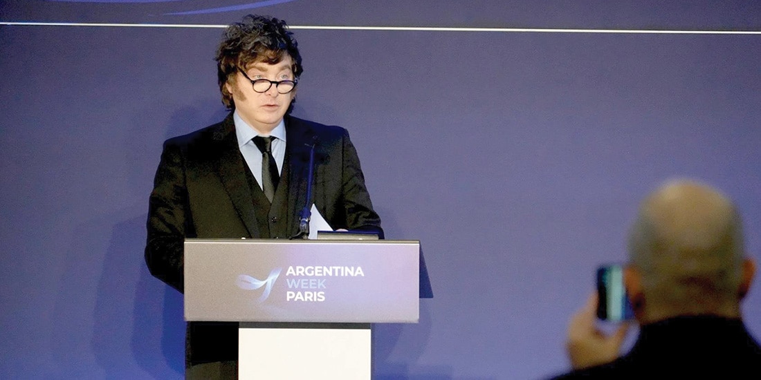 El presidente Javier Milei, durante un discurso en París, el pasado 1 de octubre.
