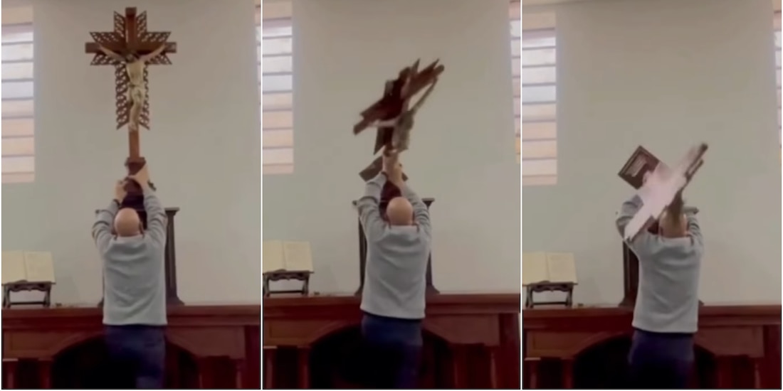 Cruz cae sobre sacerdote en Colombia, el 28 de abril de 2026.
