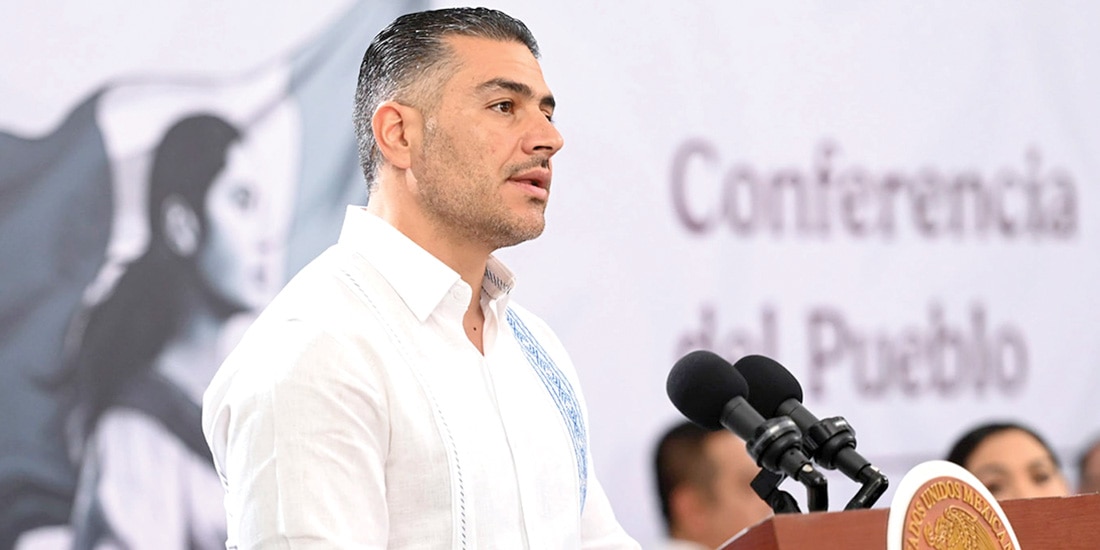 Omar García Harfuch, titular de la SSPC, ayer en conferencia al presentar resultados de la Estrategia de Seguridad Nacional.