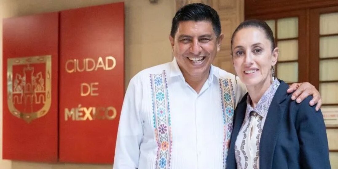 Salomón Jara, gobernador de Oaxaca, en reunión con Claudia Sheinbaum, jefa de Gobierno.