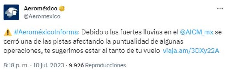 El mensaje de Aeroméxico en redes sociales