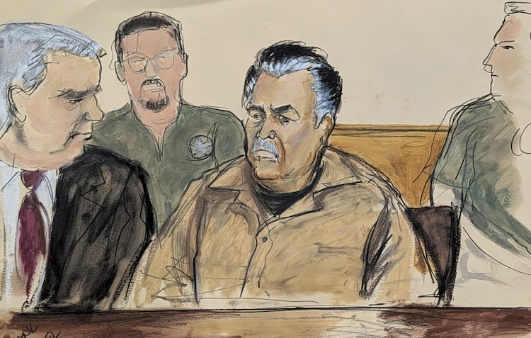 Ismael “El Mayo” Zambada en un boceto judicial en un tribunal federal del distrito de Brooklyn, Nueva York, el 13 de septiembre de 2024.