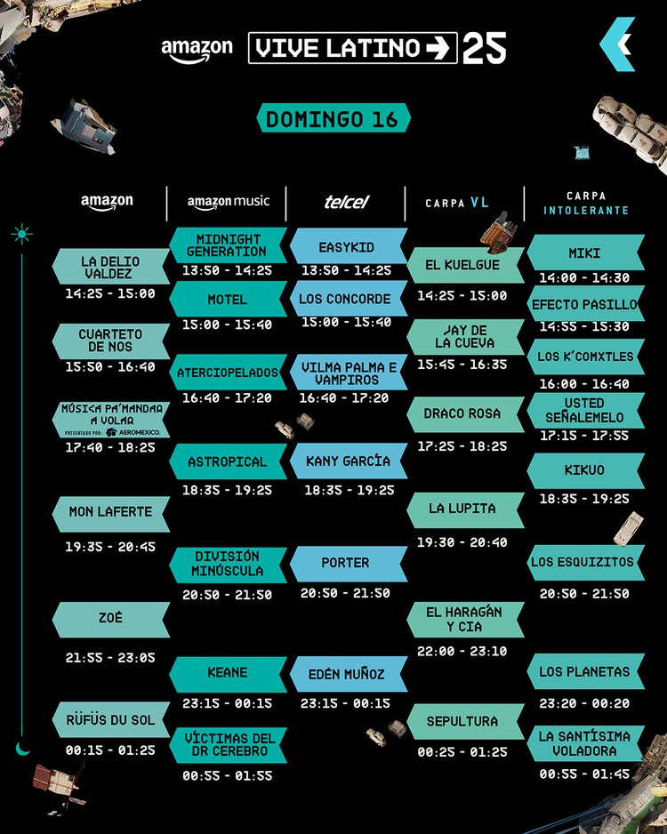 Horarios oficiales para el domingo