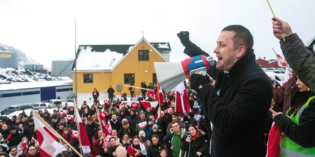 El primer ministro de Groenlandia, Jens-Frederik Nielsen, durante una protesta contra la política de Trump en Nuuk, el 17 de enero.