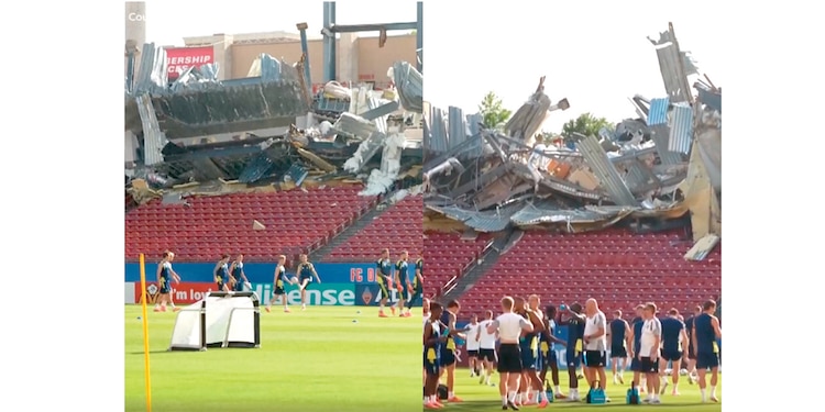 ENTRENAN EN UN ESTADIO EN RUINAS