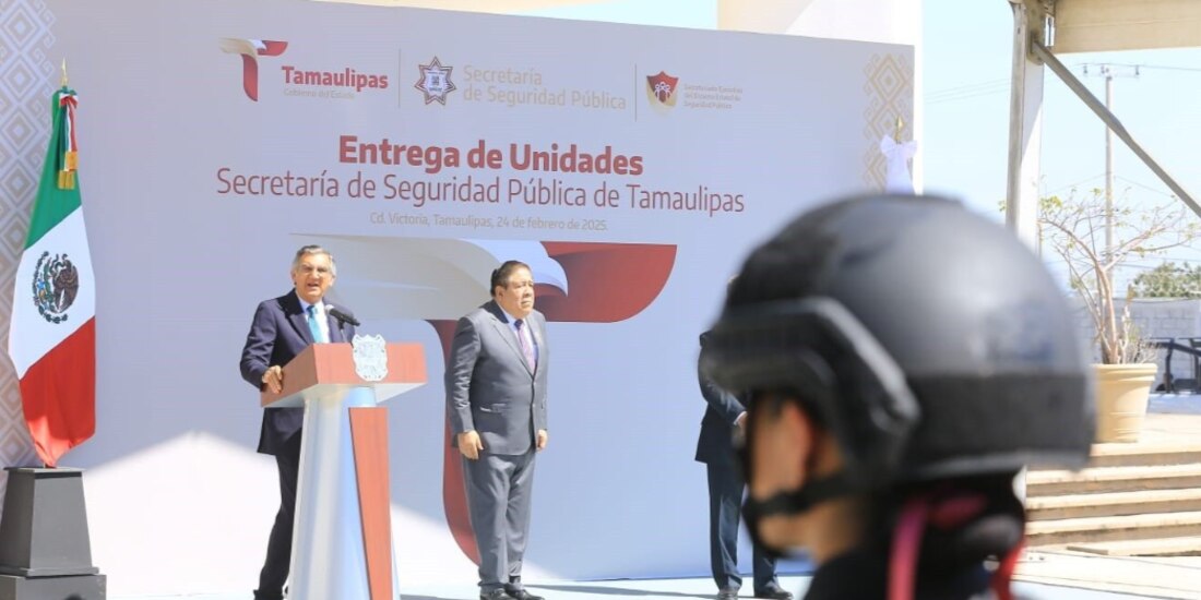 El gobernador de Tamaulipas, Américo Villarreal, ayer, al encabezar el acto.