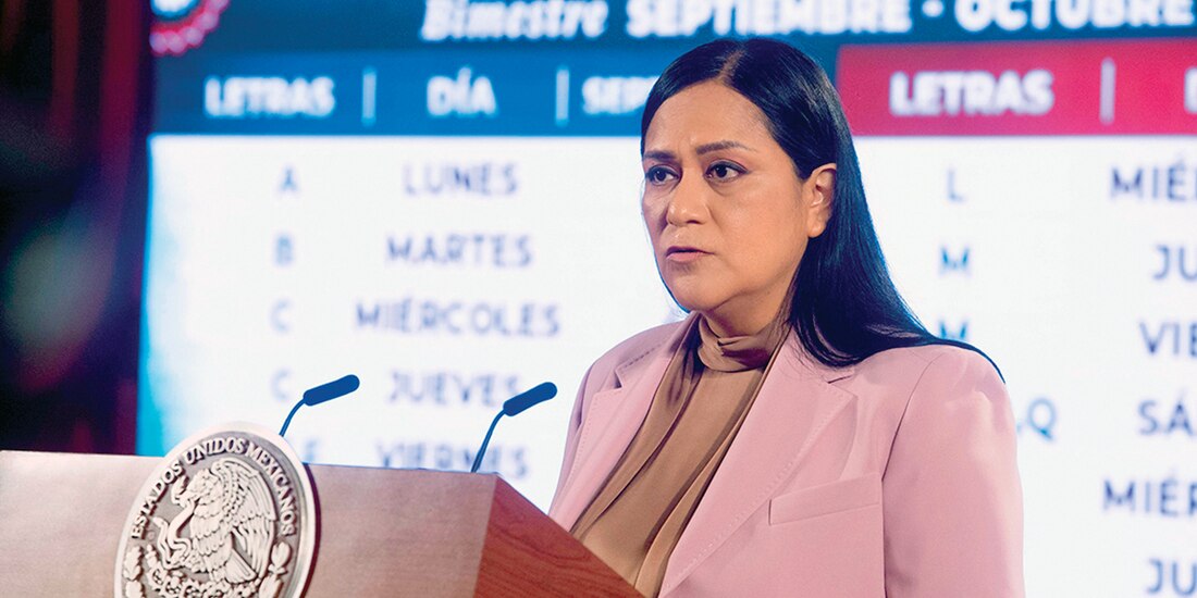 Ariadna Montiel, secretaria de Bienestar, ayer en conferencia de prensa matutina en Palacio Nacional.