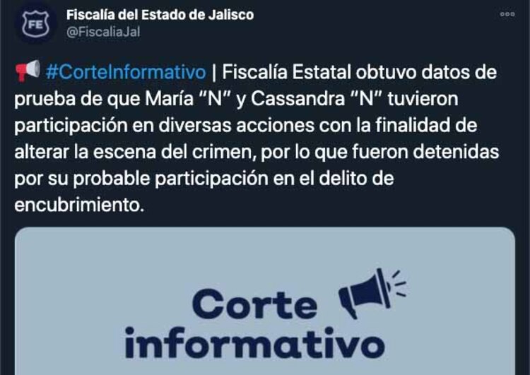 La Fiscalía de Jalisco reporta dos nuevas detenciones por el asesinado del exgobernador Aristóteles Sandoval.
