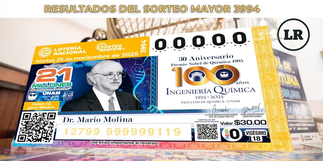 Resultados Sorteo Mayor 3994 del 25 de noviembre del 2025 de Lotería Nacional.