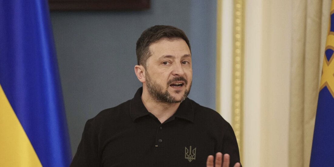 El presidente Volodimir Zelenski, en una conferencia de prensa en Kiev, ayer.